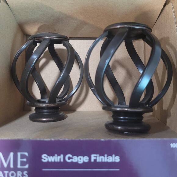 Oil-Rubbed Bronze Swirl Cage Finials (2 Sets of 2) Fits 1" Home Decorators Rods - Picture 8 of 8